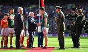 17 September 2017; President of Ireland Michael D. Higgins shakes hands with Mayo captain Cillian O'Connor after meeting both teams prior to the GAA Football All-Ireland Senior Championship Final match between Dublin and Mayo at Croke Park in Dublin. Photo by Brendan Moran/Sportsfile