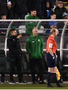 10 October 2017; Shamrock Rovers fitness coach Darren Dillon watches on from behind the dugout after being sent to the stand by referee Paul McLaughlin during the Irish Daily Mail FAI Cup Semi-Final Replay match between Shamrock Rovers and Dundalk at Tallaght Stadium in Tallaght, Dublin. Photo by Stephen McCarthy/Sportsfile
