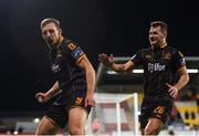 10 October 2017; David McMillan, left, of Dundalk celebrates with team-mate Thomas Stewart after scoring his side's third goal during the Irish Daily Mail FAI Cup Semi-Final Replay match between Shamrock Rovers and Dundalk at Tallaght Stadium in Tallaght, Dublin. Photo by Seb Daly/Sportsfile