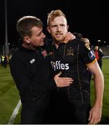10 October 2017; Dundalk manager Stephen Kenny and Sean Hoare following the Irish Daily Mail FAI Cup Semi-Final Replay match between Shamrock Rovers and Dundalk at Tallaght Stadium in Tallaght, Dublin. Photo by Stephen McCarthy/Sportsfile