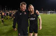 10 October 2017; Dundalk manager Stephen Kenny and Stephen O’Donnell following the Irish Daily Mail FAI Cup Semi-Final Replay match between Shamrock Rovers and Dundalk at Tallaght Stadium in Tallaght, Dublin. Photo by Stephen McCarthy/Sportsfile