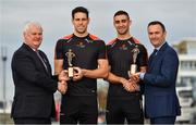 12 October 2017; Dublin’s James McCarthy and Galway’s Gearóid McInerney have been confirmed as the PwC GAA/GPA Players of the Month for September in football and hurling. David McGee, right, Markets and Strategy Partner, PwC, and Aogán Ó’Fearghaíl, GAA President are pictured with Dublin footballer James McCarthy, 2nd from right, and Galway hurler Gearoid McInerney at the announcement of the September PwC GAA/GPA Player of the Month Awards during a reception at PwC Offices, in Spencer Dock, Dublin.  Photo by Brendan Moran/Sportsfile