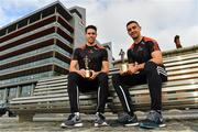 12 October 2017; Dublin’s James McCarthy and Galway’s Gearóid McInerney have been confirmed as the PwC GAA/GPA Players of the Month for September in football and hurling. Pictured are Galway hurler Gearoid McInerney, left, and Dublin footballer James McCarthy with their PwC GAA/GPA Players of the Month awards for September in hurling and football, during a reception at PwC Offices, in Spencer Dock, Dublin. Photo by Brendan Moran/Sportsfile