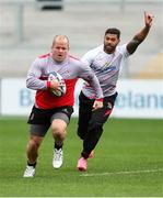 12 October 2017; Callum Black, left, and Charles Piutau during the Ulster Rugby Captain's Run at Kingspan Stadium in Belfast. Photo by John Dickson/Sportsfile