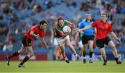 4 August 2012; Alan Dillon, Mayo, in action against Aiden Branagan, left, and Brendan McArdle, Down. GAA Football All-Ireland Senior Championship Quarter-Final, Down v Mayo, Croke Park, Dublin. Picture credit: Ray McManus / SPORTSFILE