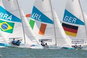 5 August 2012; Ireland's Peter O'Leary, skipper, and David Burrows, crew, compete in the men's star keelboat medal race. London 2012 Olympic Games, Sailing, Weymouth & Portland National Sailing Academy, Portland, Dorset, England. Picture credit: David Branigan / SPORTSFILE