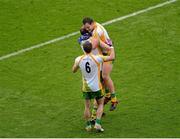 5 August 2012; Donegal players, left to right, Karl Lacey, Neil Gallagher, and Michael Murphy, celebrate after the game. GAA Football All-Ireland Senior Championship Quarter-Final, Donegal v Kerry, Croke Park, Dublin. Picture credit: Dáire Brennan / SPORTSFILE