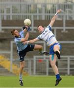 5 August 2012; Shane Carthy, Dublin, in action against James McElroy, Monaghan. Electric Ireland GAA Football All-Ireland Minor Championship Quarter-Final, Dublin v Monaghan, Páirc Esler, Newry, Co. Down. Picture credit: Oliver McVeigh / SPORTSFILE