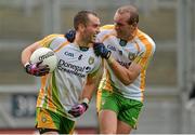 5 August 2012; Donegal players Karl Lacey, left, and Neil Gallagher celebrate victory at the end of the game. GAA Football All-Ireland Senior Championship Quarter-Final, Donegal v Kerry, Croke Park, Dublin. Picture credit: Barry Cregg / SPORTSFILE