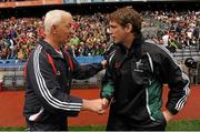5 August 2012; Cork manager Conor Counihan, left, shakes hands with Kildare manager Kieran  McGeeney after the game. GAA Football All-Ireland Senior Championship Quarter-Final, Cork v Kildare, Croke Park, Dublin. Photo by Sportsfile