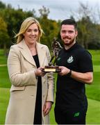 12 October 2017; Brandon Miele of Shamrock Rovers is presented with his SSE Airtricity/SWAI Player of the Month Award by Anne McAreavey, SSE Airtricity Marketing Manager-Sponsorship and Loyalty, for September 2017 at SRFC Academy, Roadstone Sports Facility, in Kingswood Cross, Dublin. Photo by Eóin Noonan/Sportsfile
