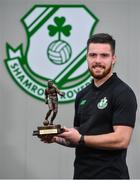 12 October 2017; Brandon Miele of Shamrock Rovers with his SSE Airtricity/SWAI Player of the Month Award for September 2017 at SRFC Academy, Roadstone Sports Facility, in Kingswood Cross, Dublin. Photo by Eóin Noonan/Sportsfile