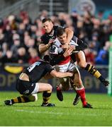 13 October 2017; Louis Ludik of Ulster is tackled by Dan Robson, left, and Jimmy Gopperth of Wasps during the European Rugby Champions Cup Pool 1 Round 1 match between Ulster and Wasps at Kingspan Stadium in Belfast. Photo by Oliver McVeigh/Sportsfile