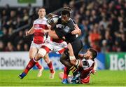 13 October 2017; Christian Wade of Wasps is tackled by Robbie Diack, behind, and Stuart McCloskey of Ulster  during the European Rugby Champions Cup Pool 1 Round 1 match between Ulster and Wasps at Kingspan Stadium in Belfast. Photo by Oliver McVeigh/Sportsfile