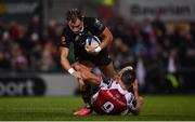 13 October 2017; Josh Bassett of Wasps is tackled by John Cooney of Ulster during the European Rugby Champions Cup Pool 1 Round 1 match between Ulster and Wasps at Kingspan Stadium in Belfast. Photo by David Fitzgerald/Sportsfile