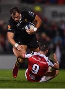13 October 2017; Josh Bassett of Wasps is tackled by John Cooney of Ulster during the European Rugby Champions Cup Pool 1 Round 1 match between Ulster and Wasps at Kingspan Stadium in Belfast. Photo by David Fitzgerald/Sportsfile