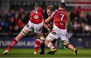 13 October 2017; Joe Launchbury of Wasps is tackled by Kieran Treadwell, left, and Sean Reidy of Ulster during the European Rugby Champions Cup Pool 1 Round 1 match between Ulster and Wasps at Kingspan Stadium in Belfast. Photo by David Fitzgerald/Sportsfile