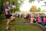 14 October 2017; Vhi ambassador and Olympian David Gillick leads warm-ups at the Malahide parkrun where Vhi hosted a special event to celebrate their partnership with parkrun Ireland. David was on hand to lead the warm up for parkrun participants before completing the 5km course alongside newcomers and seasoned parkrunners alike. Vhi provided walkers, joggers, runners and volunteers at Malahide parkrun with a variety of refreshments in the Vhi Relaxation Area at the finish line. A qualified physiotherapist was also available to guide participants through a post event stretching routine to ease those aching muscles. parkruns take place over a 5km course weekly, are free to enter and are open to all ages and abilities, providing a fun and safe environment to enjoy exercise. To register for a parkrun near you visit www.parkrun.ie. New registrants should select their chosen event as their home location. You will then receive a personal barcode which acts as your free entry to any parkrun event worldwide. Photo by Cody Glenn/Sportsfile