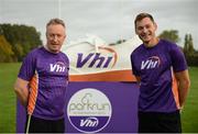 14 October 2017; Vhi ambassador and Olympian David Gillick, pictured with Declan Moran, Director of Marketing & Business Development Vhi, at the Malahide parkrun where Vhi hosted a special event to celebrate their partnership with parkrun Ireland. David was on hand to lead the warm up for parkrun participants before completing the 5km course alongside newcomers and seasoned parkrunners alike. Vhi provided walkers, joggers, runners and volunteers at Malahide parkrun with a variety of refreshments in the Vhi Relaxation Area at the finish line. A qualified physiotherapist was also available to guide participants through a post event stretching routine to ease those aching muscles.  parkruns take place over a 5km course weekly, are free to enter and are open to all ages and abilities, providing a fun and safe environment to enjoy exercise. To register for a parkrun near you visit www.parkrun.ie. New registrants should select their chosen event as their home location. You will then receive a personal barcode which acts as your free entry to any parkrun event worldwide. Photo by Cody Glenn/Sportsfile