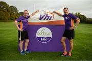 14 October 2017; Vhi ambassador and Olympian David Gillick, pictured with Declan Moran, Director of Marketing & Business Development Vhi, at the Malahide parkrun where Vhi hosted a special event to celebrate their partnership with parkrun Ireland. David was on hand to lead the warm up for parkrun participants before completing the 5km course alongside newcomers and seasoned parkrunners alike. Vhi provided walkers, joggers, runners and volunteers at Malahide parkrun with a variety of refreshments in the Vhi Relaxation Area at the finish line. A qualified physiotherapist was also available to guide participants through a post event stretching routine to ease those aching muscles. parkruns take place over a 5km course weekly, are free to enter and are open to all ages and abilities, providing a fun and safe environment to enjoy exercise. To register for a parkrun near you visit www.parkrun.ie. New registrants should select their chosen event as their home location. You will then receive a personal barcode which acts as your free entry to any parkrun event worldwide. Photo by Cody Glenn/Sportsfile