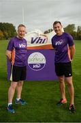14 October 2017; Vhi ambassador and Olympian David Gillick, pictured with Declan Moran, Director of Marketing & Business Development Vhi, at the Malahide parkrun where Vhi hosted a special event to celebrate their partnership with parkrun Ireland.  David was on hand to lead the warm up for parkrun participants before completing the 5km course alongside newcomers and seasoned parkrunners alike. Vhi provided walkers, joggers, runners and volunteers at Malahide parkrun with a variety of refreshments in the Vhi Relaxation Area at the finish line. A qualified physiotherapist was also available to guide participants through a post event stretching routine to ease those aching muscles.  parkruns take place over a 5km course weekly, are free to enter and are open to all ages and abilities, providing a fun and safe environment to enjoy exercise. To register for a parkrun near you visit www.parkrun.ie. New registrants should select their chosen event as their home location. You will then receive a personal barcode which acts as your free entry to any parkrun event worldwide. Photo by Cody Glenn/Sportsfile
