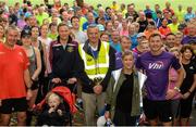 14 October 2017; Vhi ambassador and Olympian David Gillick and race director Ruth Bannon and runners at the start of the Malahide parkrun as Vhi hosted a special event to celebrate their partnership with parkrun Ireland. David was on hand to lead the warm up for parkrun participants before completing the 5km course alongside newcomers and seasoned parkrunners alike. Vhi provided walkers, joggers, runners and volunteers at Malahide parkrun with a variety of refreshments in the Vhi Relaxation Area at the finish line. A qualified physiotherapist was also available to guide participants through a post event stretching routine to ease those aching muscles.  parkruns take place over a 5km course weekly, are free to enter and are open to all ages and abilities, providing a fun and safe environment to enjoy exercise. To register for a parkrun near you visit www.parkrun.ie. New registrants should select their chosen event as their home location. You will then receive a personal barcode which acts as your free entry to any parkrun event worldwide. Photo by Cody Glenn/Sportsfile