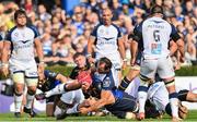 14 October 2017; Josh van der Flier of Leinster scores his side's second try despite the tackle of Bismarck Du Plessis of Montpellier during the European Rugby Champions Cup Pool 3 Round 1 match between Leinster and Montpellier at the RDS Arena in Dublin. Photo by Ramsey Cardy/Sportsfile