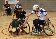 14 October 2017; Peter Lewis of Ulster, left, in action against Pat Carty of Connacht during the M. Donnelly GAA Wheelchair Hurling All-Ireland Finals at Knocknarea Arena, I.T Sligo in Sligo. Photo by Seb Daly/Sportsfile