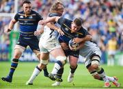 14 October 2017; Tadhg Furlong of Leinster is tackled by Jacques Du Plessis and Kelian Galletier of  Montpellier during the European Rugby Champions Cup Pool 3 Round 1 match between Leinster and Montpellier at the RDS Arena in Dublin. Photo by Matt Browne/Sportsfile