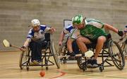 14 October 2017; Tom Carey of Leinster, right, in action against Peter Egan of Connacht during the M. Donnelly GAA Wheelchair Hurling All-Ireland Finals at Knocknarea Arena, I.T Sligo in Sligo. Photo by Seb Daly/Sportsfile