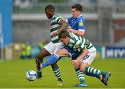 6 August 2012; Kerrea Gilbert, left, Shamrock Rovers, with support from team-mate Sean Gannon, in action against Steve McGann, Limerick FC. EA Sports Cup Semi-Final, Shamrock Rovers v Limerick FC, Tallaght Stadium, Tallaght, Dublin. Picture credit: Barry Cregg / SPORTSFILE