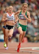 7 August 2012; Ireland's Fionnuala Britton leads Barbara Parker, Great Britain, in their heat of the women's 5,000m where she finished in 10th place but failed to qualify for the final. London 2012 Olympic Games, Athletics, Olympic Stadium, Olympic Park, Stratford, London, England. Picture credit: Brendan Moran / SPORTSFILE