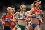 7 August 2012; Ireland's Fionnuala Britton competes in her heat of the women's 5,000m where she finished in 10th place but failed to qualify for the final. London 2012 Olympic Games, Athletics, Olympic Stadium, Olympic Park, Stratford, London, England. Picture credit: Brendan Moran / SPORTSFILE