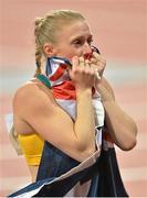 7 August 2012; Australia's Sally Pearson anxiously waits on the result before being announced the winner of the women's 100m hurdles final. London 2012 Olympic Games, Athletics, Olympic Stadium, Olympic Park, Stratford, London, England. Picture credit: Brendan Moran / SPORTSFILE