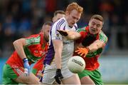 14 October 2017; Mark Vaughan of Kilmacud Crokes under pressure from Davy Byrne, right, and James Burke of Ballymun Kickhams during the Dublin County Senior Football Championship Semi-Final match between Ballymun Kickhams and Kilmacud Crokes at Parnell Park in Dublin. Photo by Piaras Ó Mídheach/Sportsfile