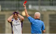 14 October 2017; Ross O'Carroll of Kilmacud Crokes reacts after being shown the red card by referee Dave Feeney for a tackle on James McCarthy of Ballymun Kickhams during the Dublin County Senior Football Championship Semi-Final match between Ballymun Kickhams and Kilmacud Crokes at Parnell Park in Dublin. Photo by Piaras Ó Mídheach/Sportsfile