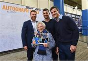 14 October 2017; Leinster players from left Sean O'Brien, Rob Kearney and Johnny Sexton with Leinster supporter, 91 year old Caroline Monteith, from Newtownmountkennedy, Co. Wicklow in Autograph Ally ahead of the European Rugby Champions Cup Pool 3 Round 1 match between Leinster and Montpellier at the RDS Arena in Dublin. Photo by Matt Browne/Sportsfile
