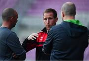 14 October 2017; Oyonnax attack coach Mike Prendergast in conversation with members of Connacht's backroom team ahead of the European Rugby Challenge Cup Pool 5 Round 1 match between Oyonnax and Connacht at Stade de Geneve in Geneva, Switzerland. Photo by Sam Barnes/Sportsfile