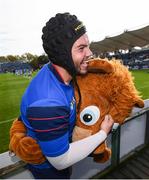 14 October 2017; Leo The Lion with a supporter ahead of the European Rugby Champions Cup Pool 3 Round 1 match between Leinster and Montpellier at the RDS Arena in Dublin. Photo by Stephen McCarthy/Sportsfile