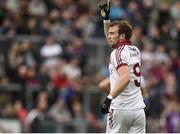15 October 2017; Padraig Cassidy of Slaughtneil reacts after scoring a point during the AIB Ulster GAA Football Senior Club Championship First Round match between Kilcoo and Slaughtneil at Páirc Esler in Down. Photo by Seb Daly/Sportsfile