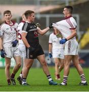 15 October 2017; Darragh O’Hanlon of Kilcoo and Meehaul McGrath of Slaughtneil tussle off the ball during the AIB Ulster GAA Football Senior Club Championship First Round match between Kilcoo and Slaughtneil at Páirc Esler in Down. Photo by Seb Daly/Sportsfile