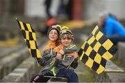 15 October 2017; Mountbellew/Moylough supporters, 7 year old Katie Connaughton, and her 5 year old brother James, at the Galway County Senior Football Championship Final match between Corofin and Mountbellew/Moylough at Tuam Stadium in Galway. Photo by Matt Browne/Sportsfile