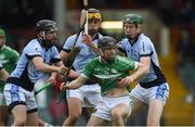 15 October 2017; Graeme Mulcahy of Kilmallock in action against Cathal King, Tommy Grimes and William O'Donoghue of Na Piarsaigh during the Limerick County Senior Hurling Championship Final match between Na Piarsaigh and Kilmallock at the Gaelic Grounds in Limerick. Photo by Diarmuid Greene/Sportsfile