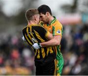 15 October 2017; Martin Farragher of Corofin and John Daly of Mountbellew/Moylough square up, during the Galway County Senior Football Championship Final match between Corofin and Mountbellew/Moylough at Tuam Stadium in Galway. Photo by Matt Browne/Sportsfile