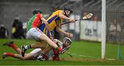 15 October 2017; Shane Golden of Sixmilebridge is tackled, in front of the goal line by the Clooney Quin goalkeeper Keith Hogan and full back Shane McNamara, resulting in a penalty being awarded, during the Clare County Senior Hurling Championship Final match between Clooney Quin and Sixmilebridge at Cusack Park in Ennis County Clare. Photo by Ray McManus/Sportsfile
