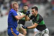 15 October 2017; Micheal Sheilds of St. Finbarr's in action against Stephen Cronin of Nemo Rangers during the Cork County Senior Football Championship Final match between St Finbarr's and Nemo Rangers at Páirc Uí Chaoimh in Cork. Photo by Eóin Noonan/Sportsfile