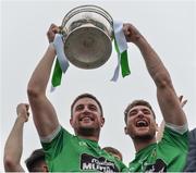 15 October 2017; Moorefield captain Daryl Flynn lifts the Dermot Bourke Cup with team-mate David Whyte, after the Kildare County Senior Football Championship Final match between Celbridge and Moorefield at St Conleth's Park in Newbridge, Co Kildare. Photo by Piaras Ó Mídheach/Sportsfile