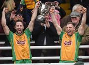 15 October 2017; Ciaran McGrath, right, captain of Corofin lifts the Frank Fox Cup with team-mate Micheal Lundy after the Galway County Senior Football Championship Final match between Corofin and Mountbellew/Moylough at Tuam Stadium in Galway. Photo by Matt Browne/Sportsfile