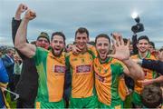 15 October 2017; Corofin players from left, Conor Cunningham, Ronan Steede and Micheal Lundy celebrate winning five in a row after the Galway County Senior Football Championship Final match between Corofin and Mountbellew/Moylough at Tuam Stadium in Galway. Photo by Matt Browne/Sportsfile
