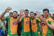 15 October 2017; Corofin players from left, Conor Cunningham, Ronan Steede, Micheal Lundy and Ian Burke celebrate winning five in a row after the Galway County Senior Football Championship Final match between Corofin and Mountbellew/Moylough at Tuam Stadium in Galway. Photo by Matt Browne/Sportsfile